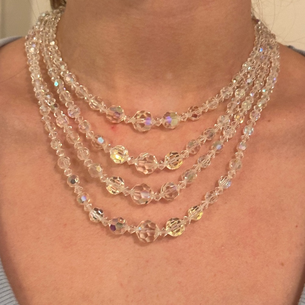 Vintage aurora borealis crystal four strand necklace